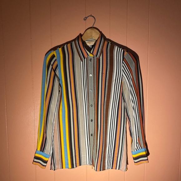Tory Burch multi-color stripe silk button down 4 - Picture 3 of 7